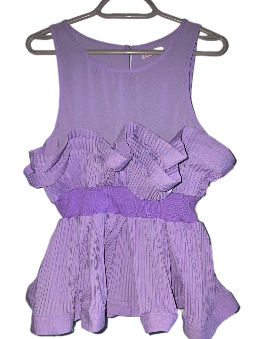 La'Ros Lilac Peplum Tank with Sheer Panels and Layered Ruffles